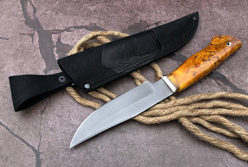 Нож "Сокол - 2": сталь - Bohler s390; рукоять - карельская береза - мельхиор