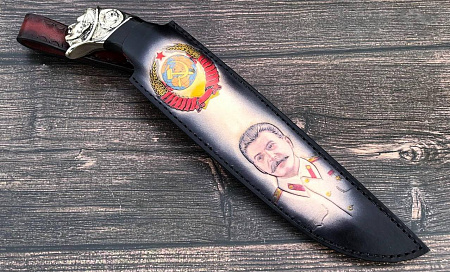 Нож "СССР" : сталь дамаск, глубокое травление , рукоять карельская береза-вставка граб,литье - мельхиор формовочные ножны