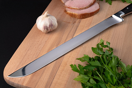 Кухонный нож для мяса и хамона: сталь - 95Х18 (кованая); рукоять - черный граб